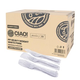 CIAO! 7.3" White Fork Heavy Weight Polypropylene Individually Wrapped (Case of 1,000)