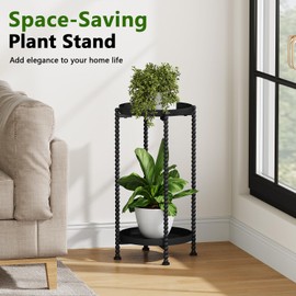 YINMIT Plant Stand Indoor Outdoor, 2 Tier Metal Plant Stand, Metal Spindle Poles Plant Stands Outdoor, Corner Flower Pot Stand, Plant Tables Indoor for Patio Garden Balcony Living Room Black