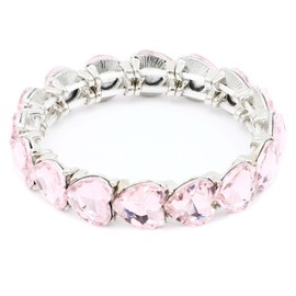 Lavencious Heart Shape Rhinestones Elastic Stretch Bracelet for Women, 7 inch, Metal, Rhinestone