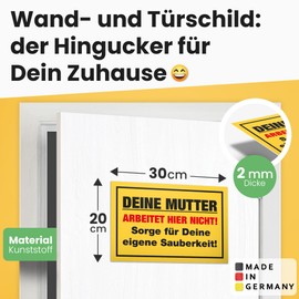 DankeDir! Deine Mutter arbeitet hier nicht! Funny Plastic Sign 30 x 20 cm Humorous Decoration for Cleanliness and Order Perfect Gift Idea for Office and Home Toilet
