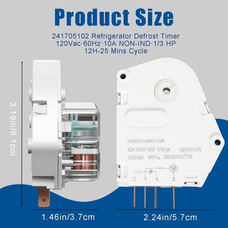 241705102 Refrigerator Defrost Timer Compatible with Frigidaire and Crosley