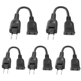 Set of 5, Extension Cord, 3.9 inches (10 cm), 0.3 ft (0.1 m), Power Strip for 1 Port, Black, 15A, 1500W, Clean Connection, Swing Plug, Short PSE, 2 Core, Double Covered, Marked, Insulated Cap,