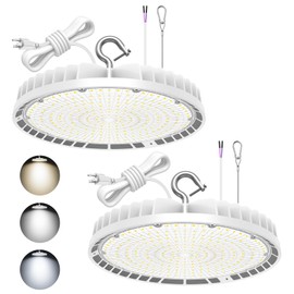 KUKUPPO 2Pack 240W LED High Bay Light Color Changeable, Dimmable LED UFO High Bay Shop Light with Plug Power Adjustable Commercial Bay Lighting for Warehouse Indoor, 100-277V, ETL&DLC Listed White