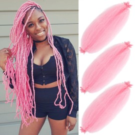 Hbegant Marley Trenza Trenzado De Cabello 16" 3 Paquetes Pre-Separado Elástico Afro Trenza Cabello Marley Cabello Para Faux Locs Afro Spring Trenza Extensiones De Cabello (16" (Paquete De 3)) Rosa#