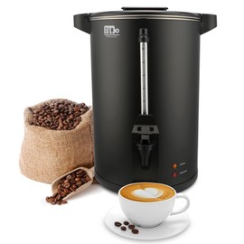 30-Cup 6L Commercial Coffee Urn, Festa Essential 750W Double Wall Large Percolate Coffee Maker Stainless Steel Hot Water Urn Dispenser with Double Dripless Faucet, Quick-Brewing for Catering, Black