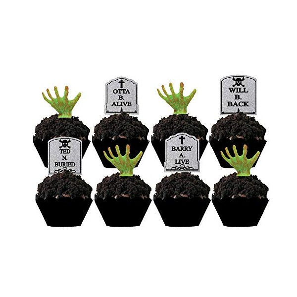 ArtMuseKitsMikash Halloween Party Tombstone Graveyard Cupcake Picks - 24 pcs