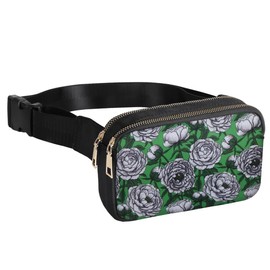 Geestock Bumbag for Ladies Belt Bags for Women, Bum Bag Fanny Pack for Women Black Fashion Waist Bag for Hiking Running Shopping Festivals Walking Travel Cycling (02 White Flower)