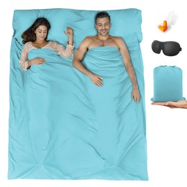 BREENHILL Double Sleeping Bag Liner，Camping Sheets & Travel Sheet, Hostels & Traveling Adult Sleep Sack for Backpacking, Hotels Lightweight Single & Double Camping Sleeping Bag Liners Glacier Blue