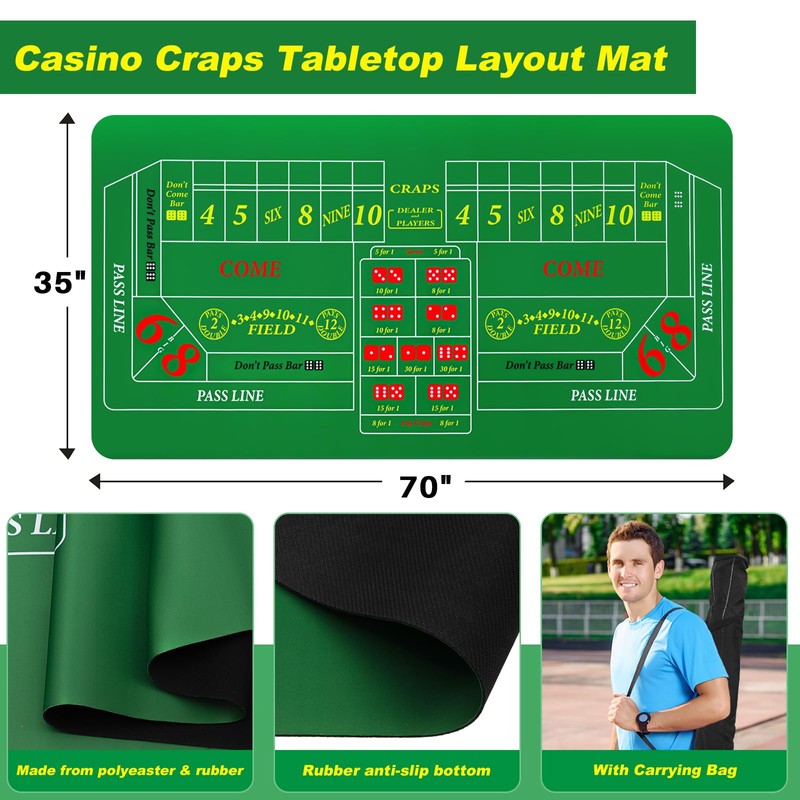 Leyndo Craps Tabletop Game Set, Includes 35" x 70" Rubber