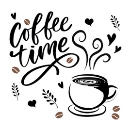 OLYCRAFT Kaffeetasse PVC Wandaufkleber Kunst Wandtattoo "Coffee Time" Wort Home Wall Decor Wandbilder Für Schlafzimmer Wohnzimmer Klassenzimmer Büro Wanddeko – 280x590mm