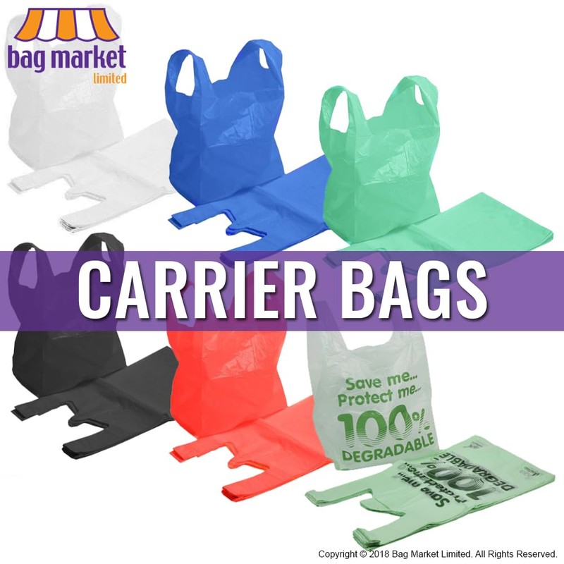 Bag Market | 100 x White Patch Handle Plastic Carrier