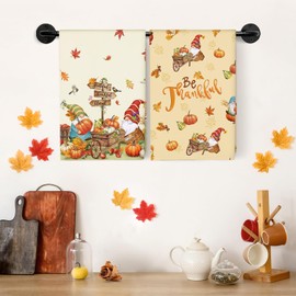 Arquiel 2 Pcs Autumn Thanksgiving Kitchen Towel 100% Cotton Fall Pumpkin Absorbent Dish Towel 20×27.5 inch Housewarming Decorative Hand Towels for Dining Home