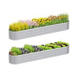 Mostmahes 2 PCS 10x2x1/8x4x1/6x6x1ft Outdoor Galvanized Backyard Metal Raised Garden Bed for Flowers, 9 in 1 Adjustable Raised Planter Box for Plant