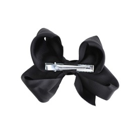 4 Inch Grosgrain Hair Bow for Girls (Set of 4) (Black, Blue, Hot Pink, Navy)