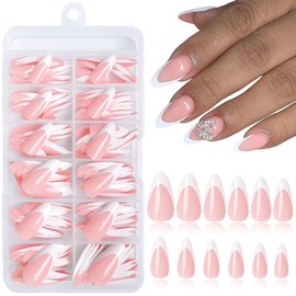 Lifextol 240pc French Tip Press on Nails Medium Fake Nails with Glue & Sticky Tab, Stiletto False Acrylic Nails Press on Nails Almond Nail Tips Stick on Artificial Glue on Nails Press ons Fingernails