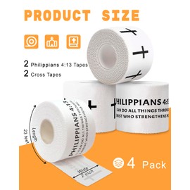 Yigney 4 Pack Christian Athletic Tapes Religious Sport Tape Bible Verse Wrist Tape Cross White Tape for Sports Gymnastics Tennis 2IN X 23FT