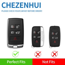 CHEZENHUI Compatible with Land Rover Key Fob Cover with Leather Lanyard, Car Key Case Shell Protection for Land Rover Discovery Range Rover Sport Evoque 5 Buttons Smart Remote Control,White