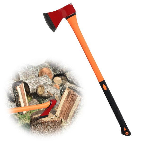 Chopping Axe: 33.5” Hatchet Axe with Shock Absorbing Fiberglass Handle