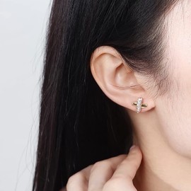 Letter X Earrings - 14K Gold-Plated Cubic Zirconia Stud Earrings for Women, Copper, Cubic Zirconia