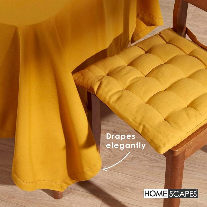 HOMESCAPES Yellow Table Cloth, Plain Cotton Tablecloth, Large Rectangular, Handcrafted