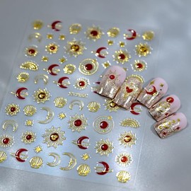 Masper 12 Blatt Nail Art Aufkleber, Mond Stern Sonne Nagelaufkleber Abziehbilder für Make-up Nagelbedarf Nail Art Design Dekoration Zubehör