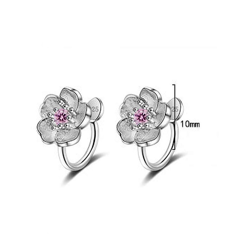 Flower-Pink White Gold Multi-Style Cuffs&Wraps No-Puncture for Womens Clip-on Earrings