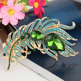 EVER FAITH Women's Austrian Crystal 4 Inch Peacock Plume Teardrop Bridesmaid Prom Brooch