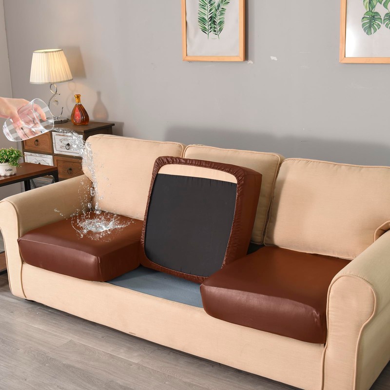 vctops 100% Waterproof Pu Leather Couch Cushion Covers Luxury Stretch