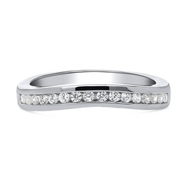 BERRICLE Sterling Silver Wedding Rings Channel Set Round Cut Cubic Zirconia CZ Curved Half Eternity Ring for Women, Rhodium Plated