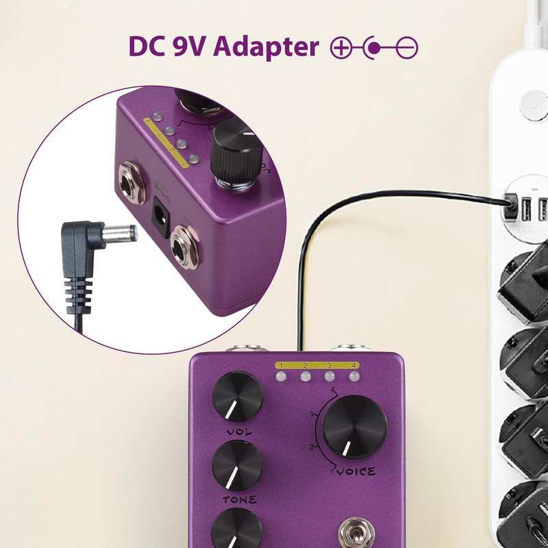 Mingzhe MAD Cow Guitar Distortion Effects Pedal GAIN/VOL/TONE/VINT/MOD/4-Mode Knob DC