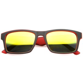 zeroUV Action Sport Two-Toned Horn Rimmed Frame Color Mirror Lens Matte Rectangle Sunglasses 55mm (Black-Red/Yellow Mirror)