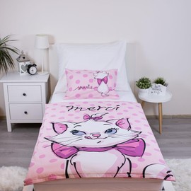 Jerry Fabrics Marie Aristocats Baby Bedding Set, 100% Cotton, 'Merci' Design Cot Duvet Cover 100 x 135 cm and Pillowcase 40 x 60 cm, Pink