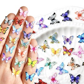 50PCS Multicolor 3D Butterflies for Crafts – Ice Crystal Resin Printing and Dyeing Butterflies, Nail DIY Accessories