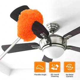 Ceiling Fan Cleaner Duster Reusable Microfiber Ceiling Fan Blade Cleaner Removable Duster with Extension Pole Adjusts 13 to 49.7 Inch for Cleaning Walls Bookshelves Furniture Door Window Top (Orange)