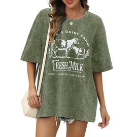 Wrenpies Zipper Nursing Friendly Tops for Women Breastfeeding Maternity Shirts Cotton Oversized Graphic Acid Wash Funny Tees (Army Green,XL)