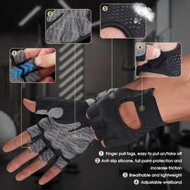 Fitness Handschuhe Trainingshandschuhe Herren Damen, Fingerlose Gym Handschuhe mit Rutschfester Silikon, Atmungsaktive Sporthandschuhe für Crossfit, Bodybuilding, Radsport, Gym Workout, Krafttraining