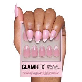 Glamnetic Press On Nails - Lovers Blush | Pink Short Almond Nails with Glossy Velvet Finish, Reusable Stick On Fake Nails with Glue| 15 Sizes - 30 Nail Kit with Glue