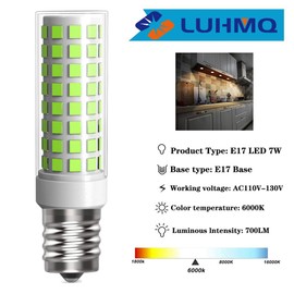 LUHMQ E17 LED Bulb 3 Pack Microwave Oven Appliance Light Bulb T7 E17 Intermediate Base for Over Cooker Lamp,Range Hood,7W (70W Halogen Bulb Equivalent)700 Lumen AC110V/120V/130V (Daylight White 6000K)