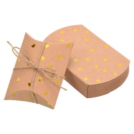 PATIKIL Pillow Boxes, 50 Pcs Wedding Gift Boxes Paper Box Gold Tone Heart with Ropes 3.5x2.6 Inch for Gift Wrap Wedding Parties, Yellow