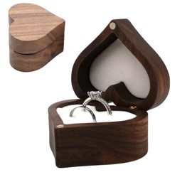 Wooden Ring Box Rustic Jewelry Storage Box Case Vintage Holder for 2 Rings Proposal Wedding Ring Box with 2 Slot Ceremony Engagement Gift Back Small Engagement Ring Holder Box