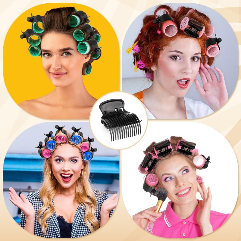 Lightweight Plastic Hair Curler Claw Clips, 12 Pcs Black