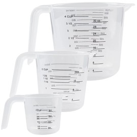 Plastic Measuring Cup,3 Pack 4/2/1 Cup Clear Measuring Cups,Stackable Heat-resistant Cup Set with Handle Grip and Spout for Baking,Powder,Liquid