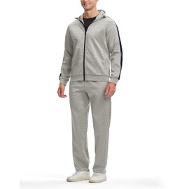 YSENTO Track Sweat Suits Mens Sets 2 Pieces Outfits Jogging Hoodie Tracksuits Warm Up Sweatsuits 4 Zipper Pockets Light Grey XL