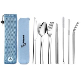 9 Piece Portable Stainless Steel Cutlery Set (Blue)