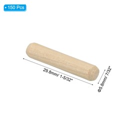 PATIKIL 1/4" x 1-5/32"(6 x 30mm) Wood Dowel Pins, 150 Pack Fluted Wooden Dowel Pin Beveled Groove Rods for Furniture Door Art Crafts Projects