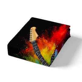 Guitar Duvet Cover Single For Kids Teens Adults,Rock Music Theme Bedding Set Hip Hop Electric Guitar Comforter Cover Rainbow Tie Dye Bedspread Cover With 1 Pillow Case Black