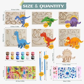VINEST Pack of 12 Dinosaur Craft Sets for Children, Wooden Crafts, Children, Dino Craft Set Children, Children's Birthday Crafts with Glitter Stones for Crafts, Craft Set Children's Birthday Games for