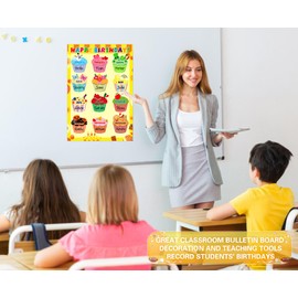 WaaHome Birthday Chart for Classroom - Cupcake Happy Birthday Poster for Classroom Decorations Reusable Laminated Birthday Calendar Kindergarten Elementary Back To School Teacher Supplies Essentials Must Haves