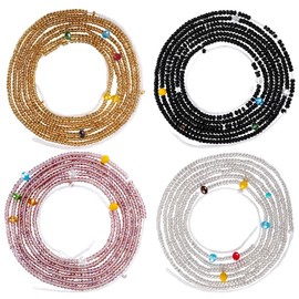 Teniinet 4PCS 50” Handmade African Waist Beads for Women Non-Stretching(Tie-on)