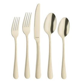 Amefa Austin 20-Piece Flatware Set, Service for 4 - Elegant Satin Finish Silverware, Durable Stainless Steel Dishwasher Safe Cutlery Set - Rust Resistant Modern Minimalist Flatware Set (Champagne)
